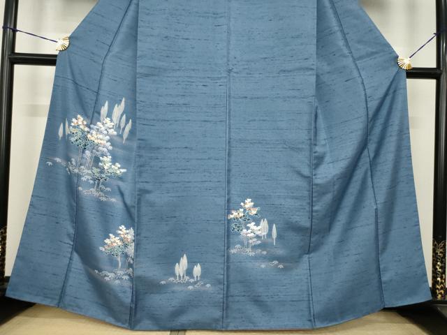 平和屋着物●訪問着 友禅 紬地 樹林文 正絹 逸品 AABI7931ck