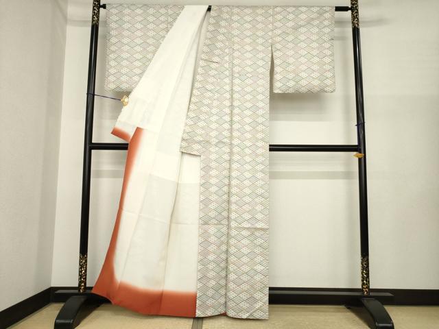 平和屋着物●本場大島紬 染大島 青海波 麻の葉文様 正絹 逸品 AABI7932ck