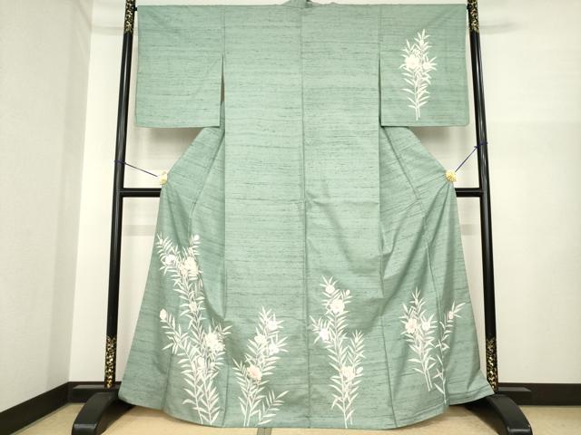 平和屋着物●訪問着 紬地 草花文 正絹 逸品 AABI7947ck