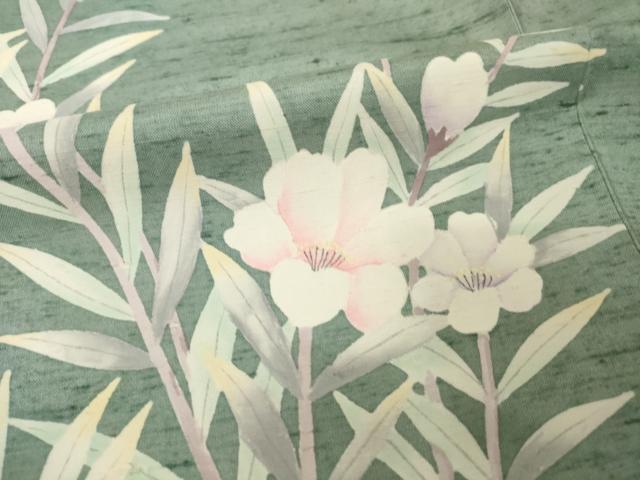 平和屋着物●訪問着 紬地 草花文 正絹 逸品 AABI7947ck