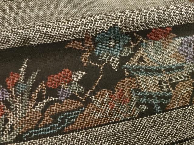 平和屋着物●本場大島紬 カタス9マルキ 横段風景花文 正絹 逸品 AABI7957ck