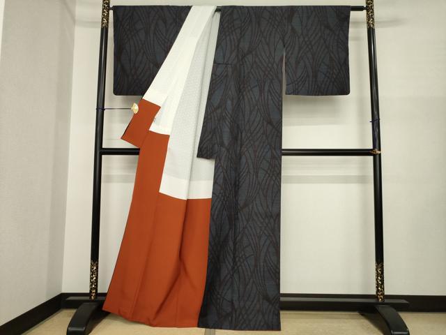 平和屋着物●結城紬 80亀甲 幾何学文様 正絹 逸品 AABI7958ck