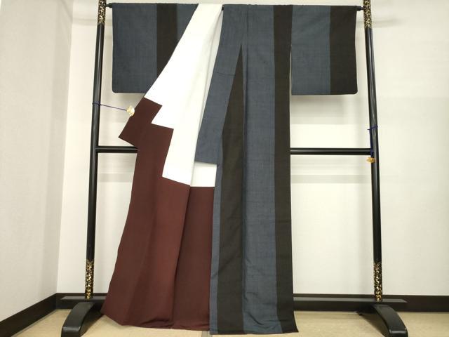 平和屋着物●結城紬 100亀甲 間道 正絹 逸品 AABI7962ck