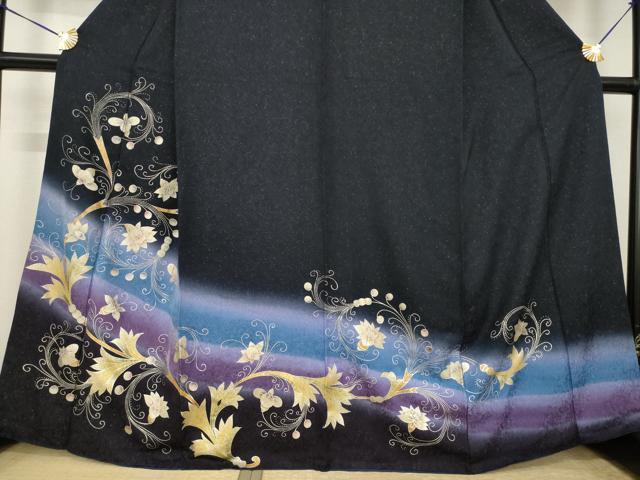 平和屋着物●訪問着 花唐草文 暈し染め 金彩 銀通し地 正絹 逸品 AABI7970ck