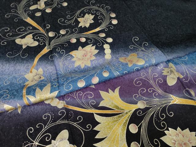 平和屋着物●訪問着 花唐草文 暈し染め 金彩 銀通し地 正絹 逸品 AABI7970ck