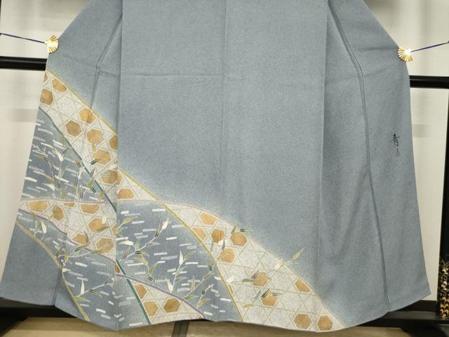 平和屋着物●京友禅の第一人者 松井青々 訪問着 亀甲文 暈し染め 金彩 正絹 逸品 AABI7975ck