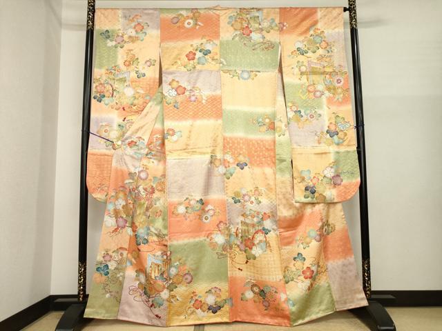 平和屋着物●豪華振袖 若紫 駒刺繍 御所車花文 金彩 正絹 逸品 AABI7976ck
