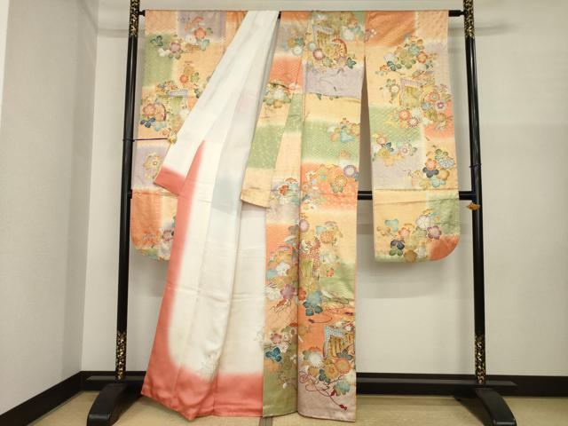平和屋着物●豪華振袖 若紫 駒刺繍 御所車花文 金彩 正絹 逸品 AABI7976ck