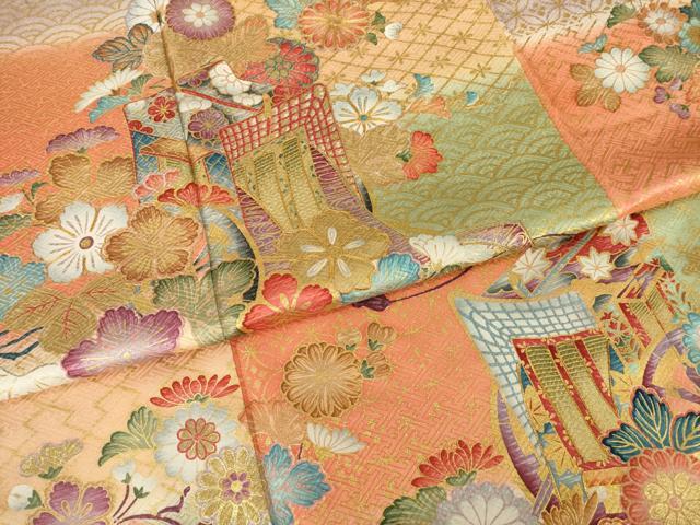 平和屋着物●豪華振袖 若紫 駒刺繍 御所車花文 金彩 正絹 逸品 AABI7976ck