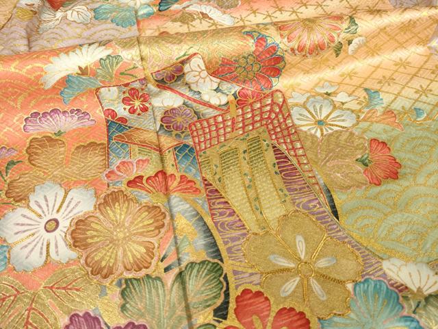 平和屋着物●豪華振袖 若紫 駒刺繍 御所車花文 金彩 正絹 逸品 AABI7976ck