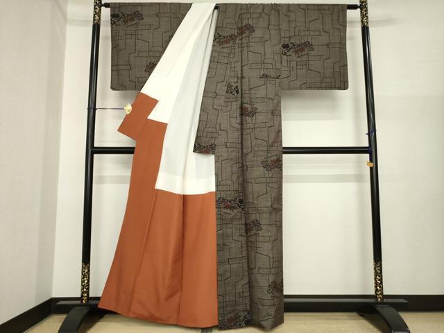 平和屋着物●本場大島紬 一元7マルキ 几帳花文 正絹 逸品 AABI7988ck