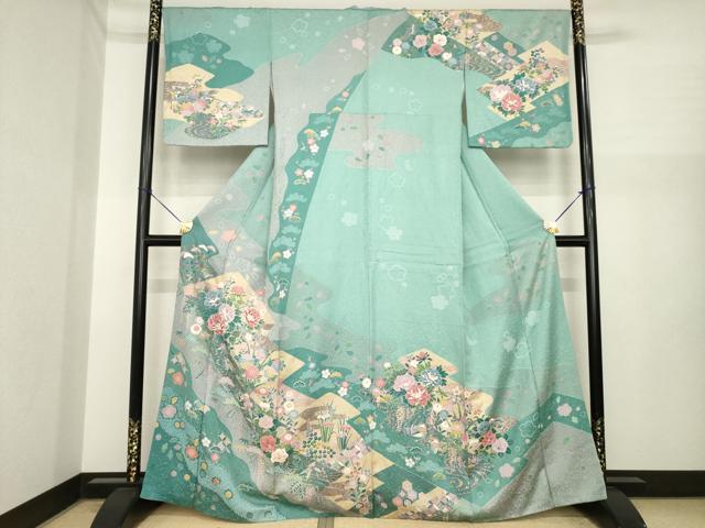 平和屋着物●訪問着 松皮菱鴛鴦花文 正絹 逸品 AABI7991ck