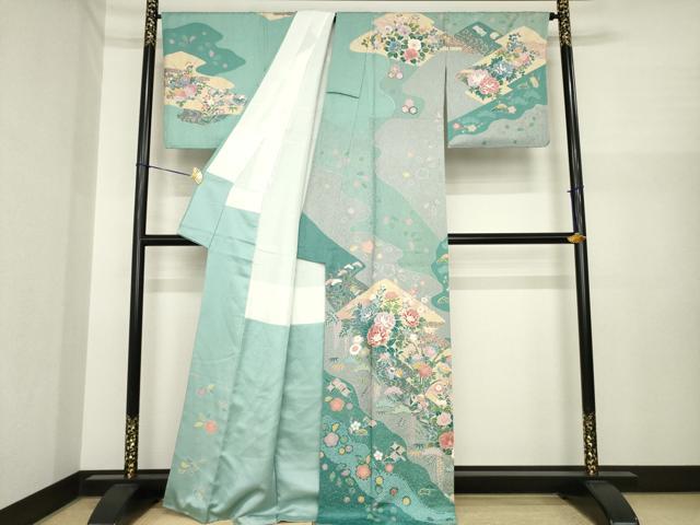 平和屋着物●訪問着 松皮菱鴛鴦花文 正絹 逸品 AABI7991ck