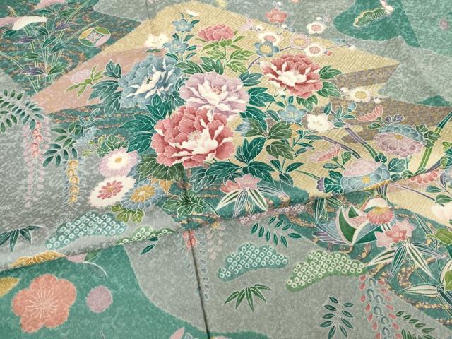 平和屋着物●訪問着 松皮菱鴛鴦花文 正絹 逸品 AABI7991ck
