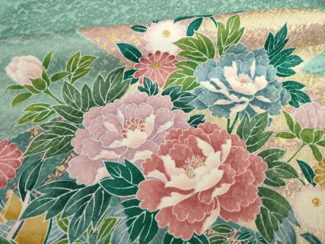 平和屋着物●訪問着 松皮菱鴛鴦花文 正絹 逸品 AABI7991ck