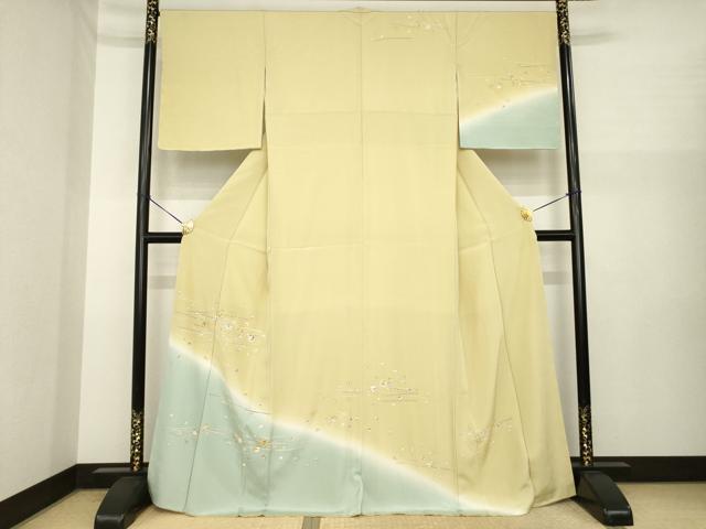 平和屋着物●訪問着 駒刺繍 雪輪花文 暈し染め 金彩 正絹 逸品 未使用 AABI7996ck