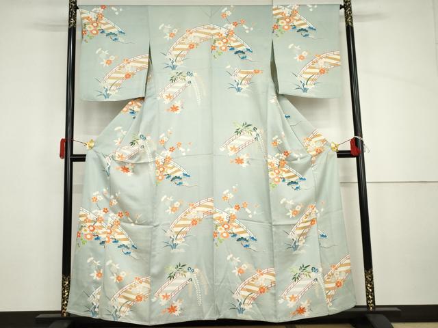 平和屋着物▽訪問着 単衣 渡り橋松竹梅文 金彩 正絹 逸品 AABI8002cs
