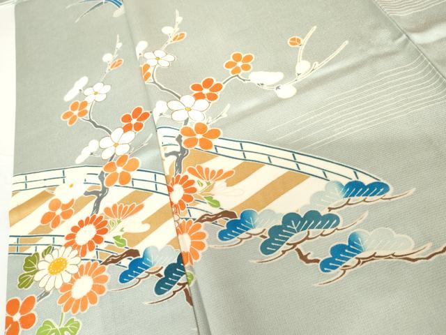 平和屋着物▽訪問着 単衣 渡り橋松竹梅文 金彩 正絹 逸品 AABI8002cs