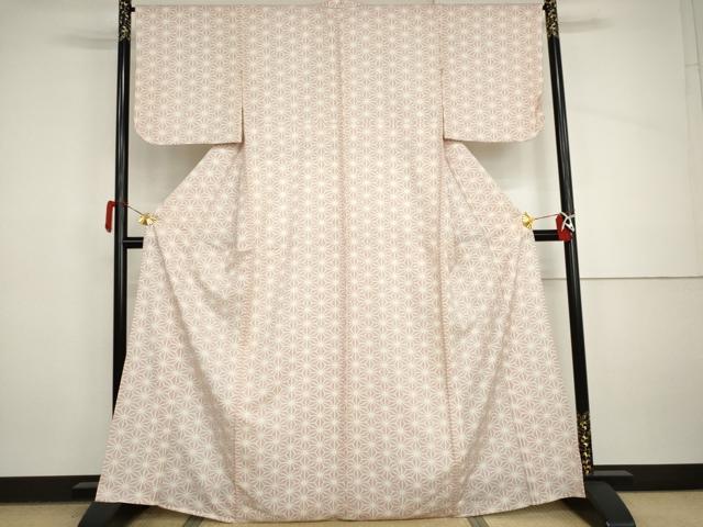 平和屋着物▽上質な小紋 単衣 麻の葉文様 正絹 逸品 AABI8015cs