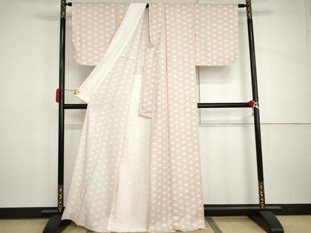 平和屋着物▽上質な小紋 単衣 麻の葉文様 正絹 逸品 AABI8015cs