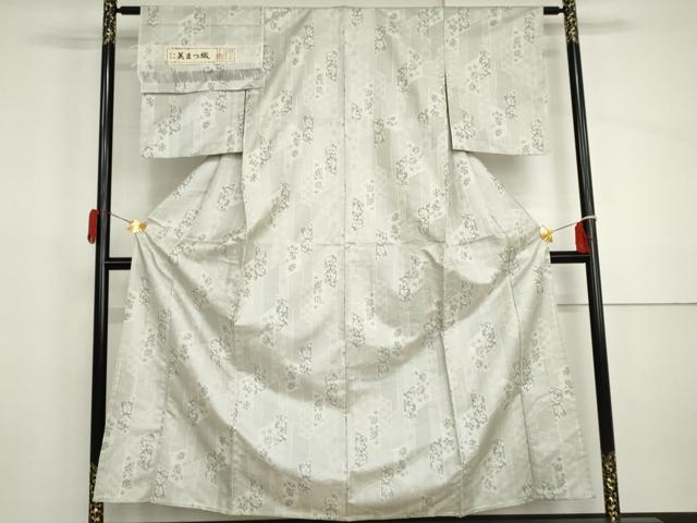 平和屋着物▽上質な紬 単衣 刺子大島 美まつ織 花唐草文 反端付き 正絹 逸品 AABI8017cs