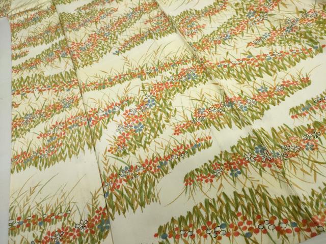 平和屋着物▽上質な小紋 単衣 手描き 草花文 暈し染め 正絹 逸品 AABI8021cs