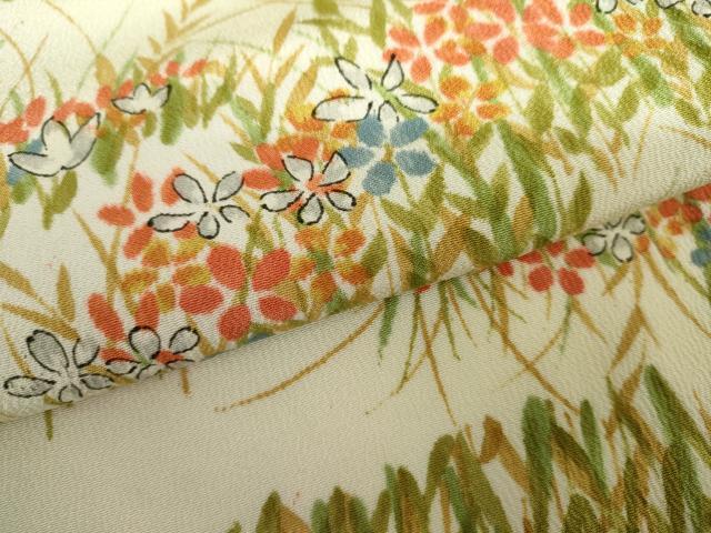 平和屋着物▽上質な小紋 単衣 手描き 草花文 暈し染め 正絹 逸品 AABI8021cs