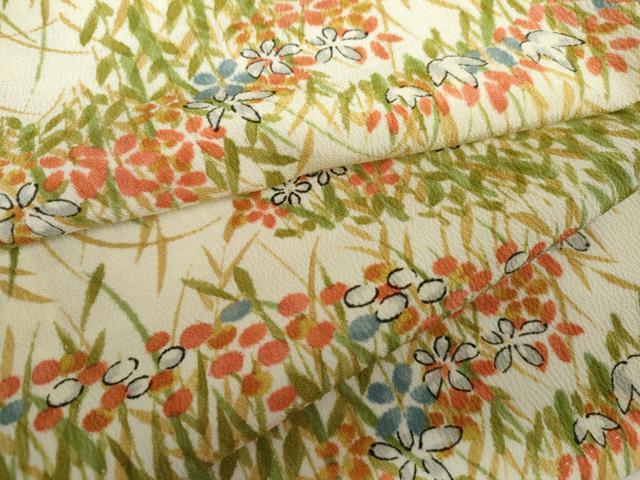 平和屋着物▽上質な小紋 単衣 手描き 草花文 暈し染め 正絹 逸品 AABI8021cs