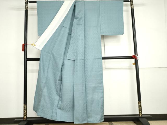 平和屋着物▽上質な色無地 単衣 花菱地紋 薄縹色 正絹 逸品 AABI8024cs