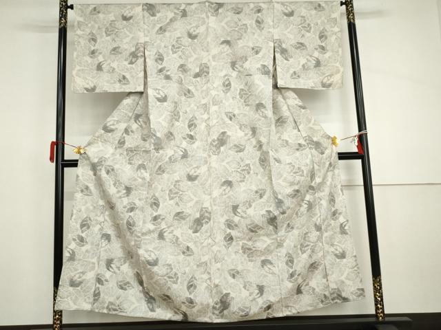 平和屋着物▽上質な紬 単衣 葉尽くし 正絹 逸品 AABI8028cs