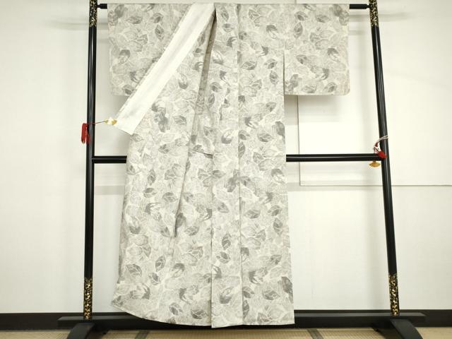平和屋着物▽上質な紬 単衣 葉尽くし 正絹 逸品 AABI8028cs
