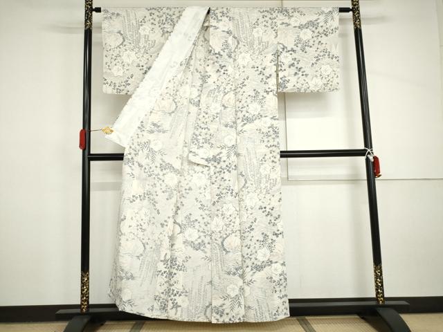 平和屋着物▽上質な小紋 単衣 手描き 竜田川 土車 正絹 逸品 AABI8029cs