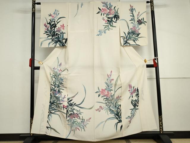 平和屋着物▽訪問着 単衣 手描き 草花文 金彩 正絹 逸品 AABI8035cs