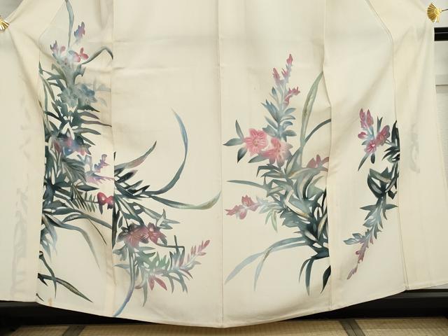 平和屋着物▽訪問着 単衣 手描き 草花文 金彩 正絹 逸品 AABI8035cs