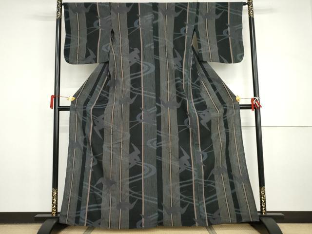 平和屋着物▽撫松庵 小紋・浴衣兼用 燕 黒地 単衣 綿 AABI8037cs