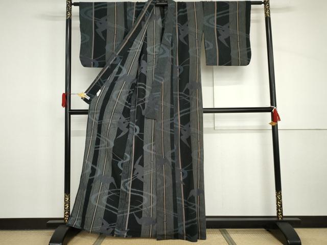 平和屋着物▽撫松庵 小紋・浴衣兼用 燕 黒地 単衣 綿 AABI8037cs