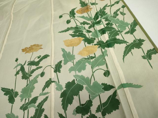 平和屋着物▽訪問着 単衣 紗×紗 枝花文 金彩 正絹 逸品 AABI8040cs