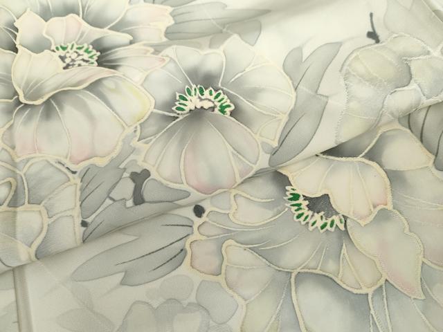 平和屋着物▽訪問着 単衣 手描き 地紋起こし 枝花文 正絹 逸品 AABI8041cs
