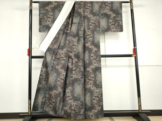平和屋着物▽本場大島紬 単衣 9マルキ 蔦の葉文 正絹 逸品 未使用 AABI8042cs