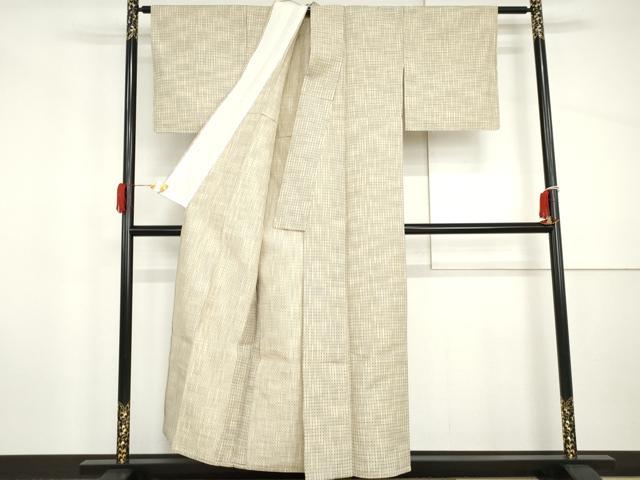 平和屋着物▽上質な紬 単衣 格子 正絹 逸品 未使用 AABI8044cs