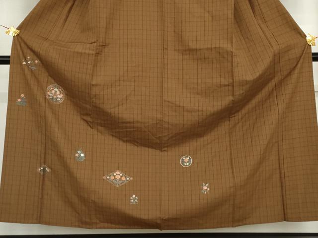 平和屋着物▽訪問着 単衣 紬地 総刺繍 双鳥花丸文 金糸 正絹 逸品 未使用 AABI8047cs