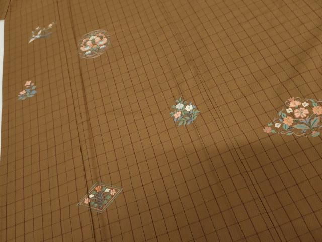 平和屋着物▽訪問着 単衣 紬地 総刺繍 双鳥花丸文 金糸 正絹 逸品 未使用 AABI8047cs