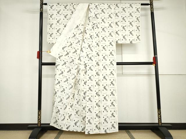 平和屋着物▽上質な紬 単衣 十字 正絹 逸品 AABI8048cs