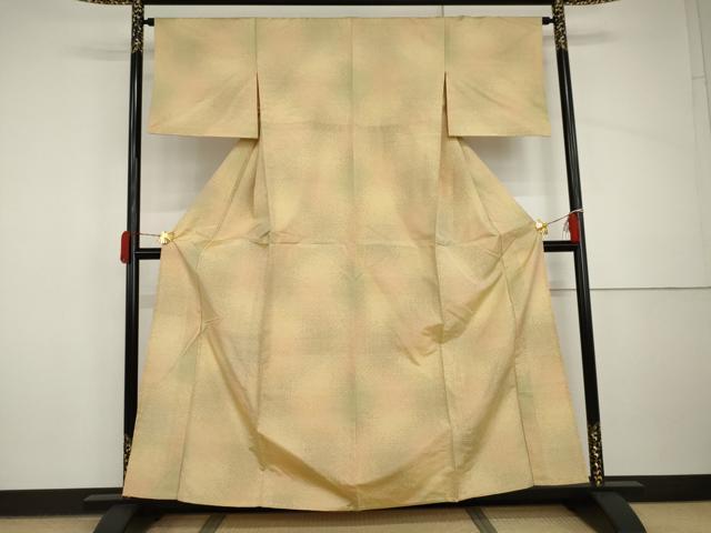 平和屋着物▽上質な紬 単衣 霞文 正絹 逸品 AABI8053cs