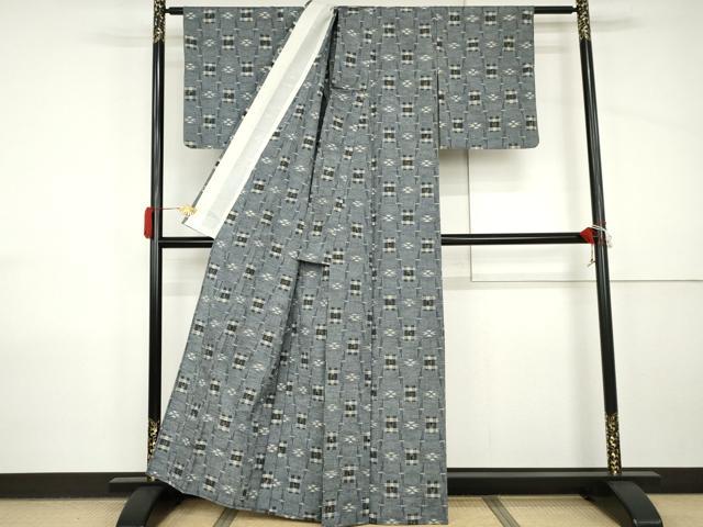 平和屋着物▽上質な紬 単衣 琉球絣文様 正絹 逸品 AABI8059cs