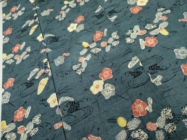 平和屋着物▽上質な紬 単衣 型染め 舞梅文 敷松葉 正絹 逸品 AABI8062cs