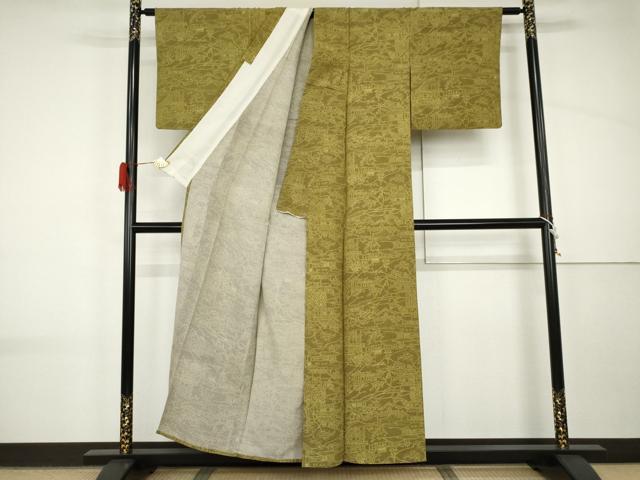 平和屋着物▽江戸小紋 単衣 風景文 正絹 逸品 AABI8063cs