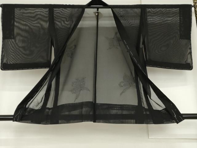 平和屋着物▽羽織 スリーシーズン 春夏秋 塵除け 草花文 黒地 正絹 逸品 未使用 AABI8064cs