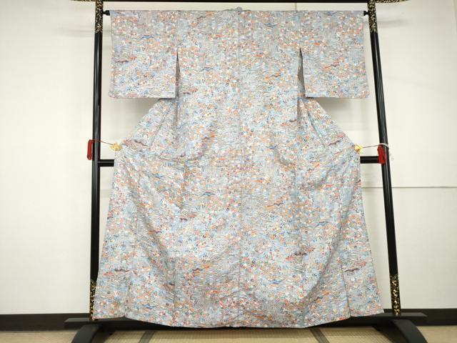 平和屋着物▽小紋 単衣 松竹梅風景文 洗える着物 AABI8065cs
