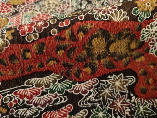 平和屋着物▽上質な小紋 単衣 辻が花 松竹梅風景文 正絹 逸品 AABI8066cs